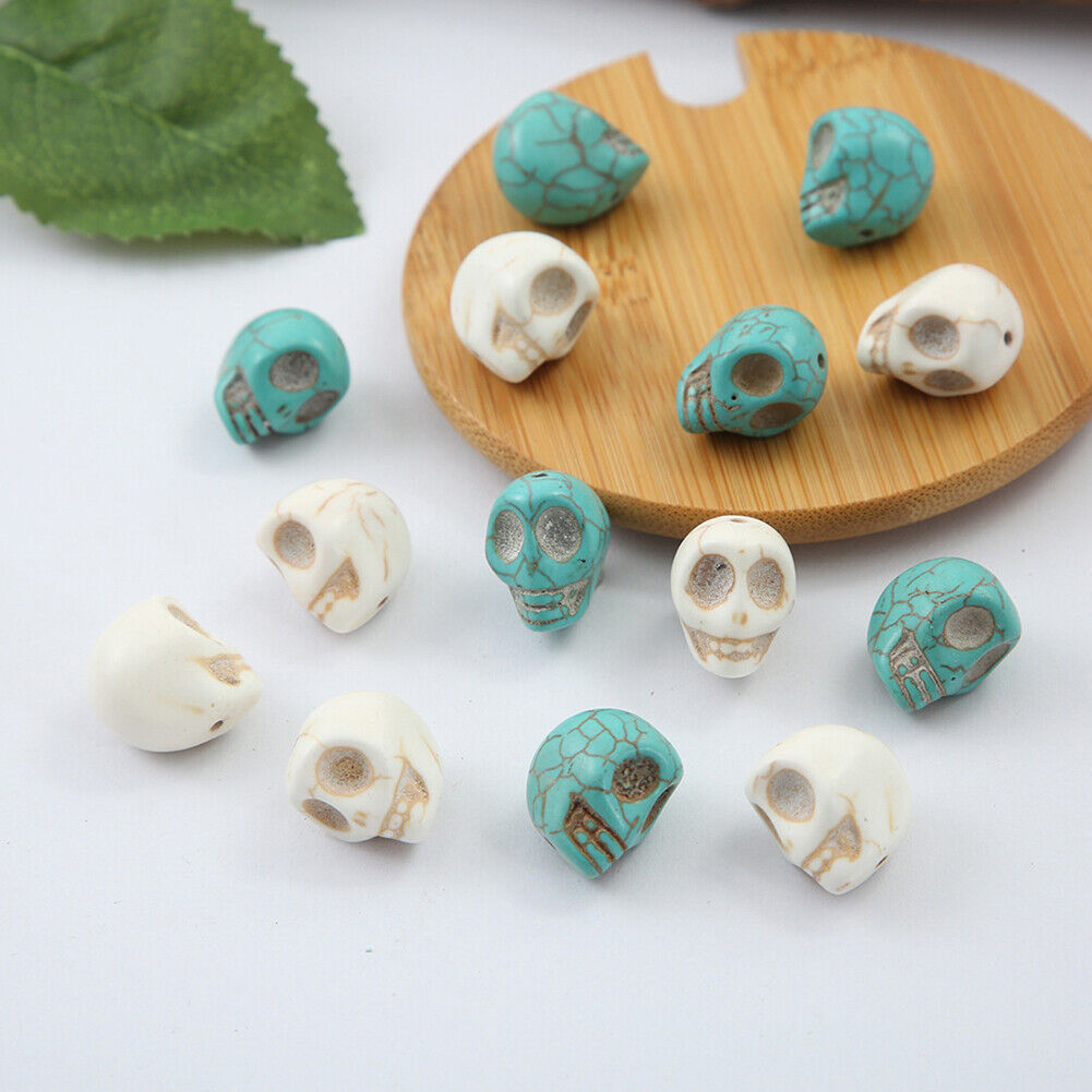 US Howlite Skull Beads Dyed Skull Shaped Beads - Available in 8mm 10mm 18mm