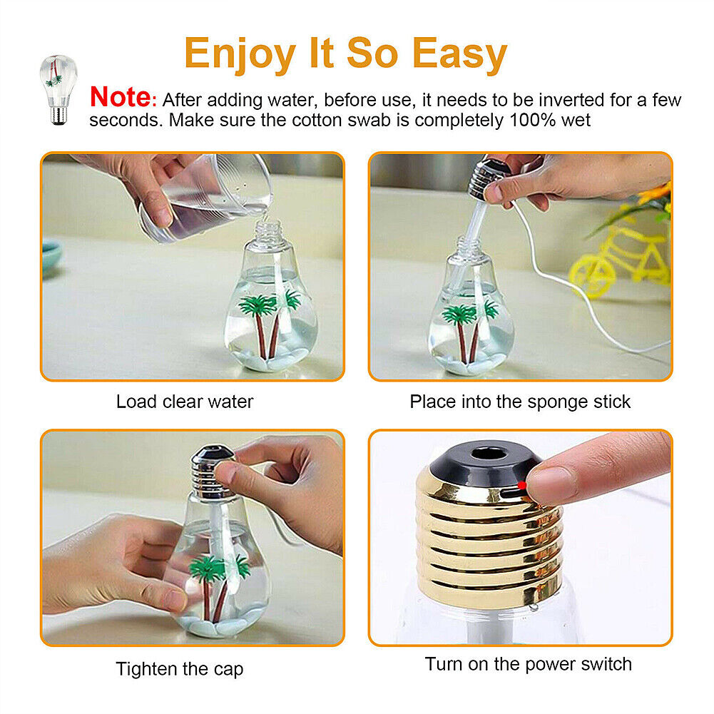 US 1-2 Pack USB Desktop Bulb Air Humidifier Essential Oil Diffuser Aromatherapy