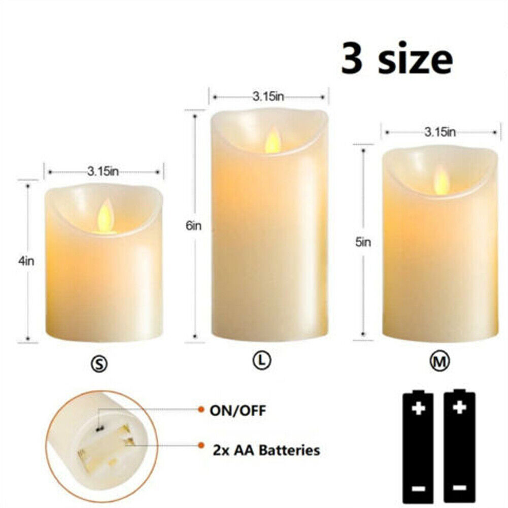 US 3-6 Pcs Set Flickering LED Wax Pillar Flameless Candles Remote Control Timer