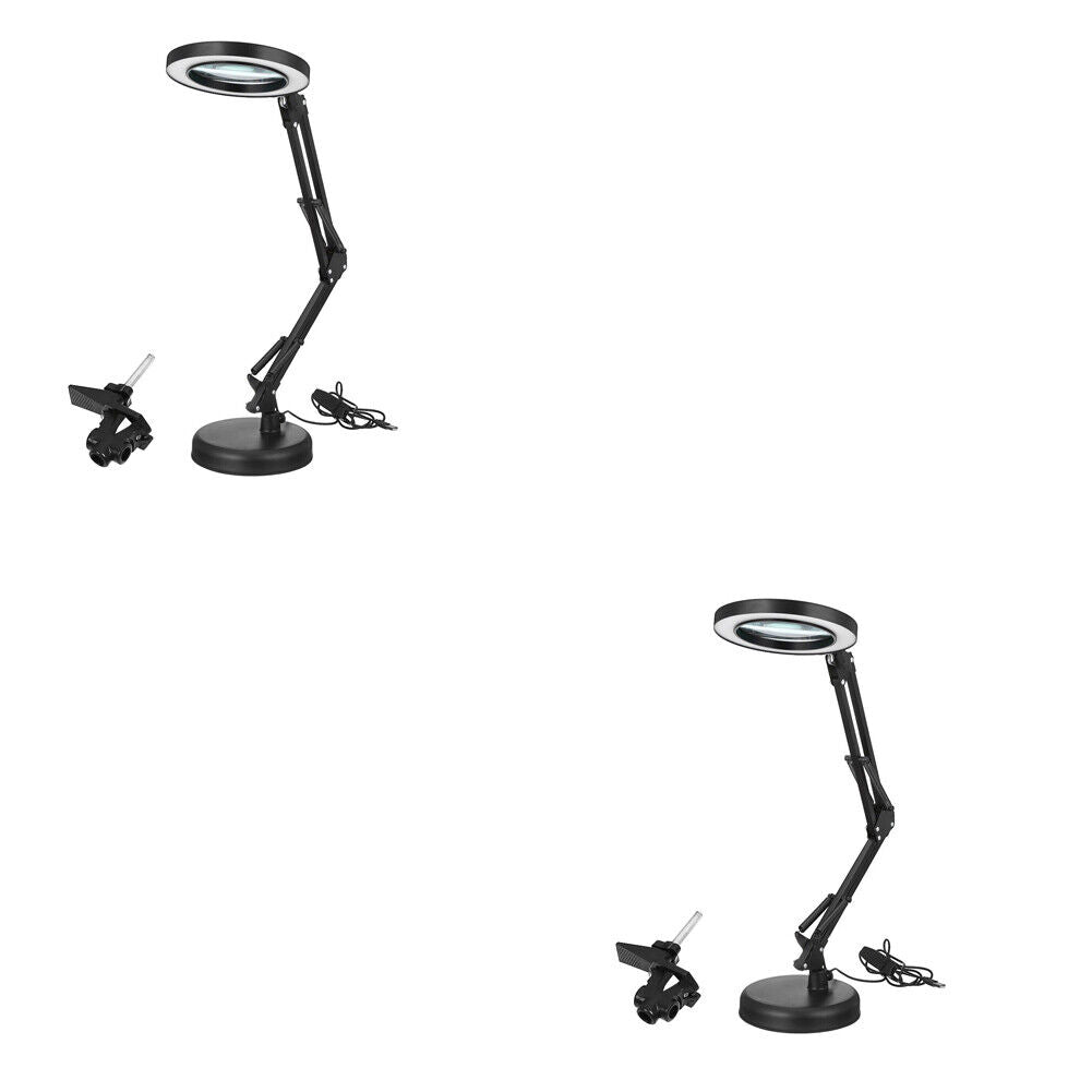 US 1-2 Pcs 10X Magnifying LED Glass Stand Crafts Welding Base Clamp Close Work