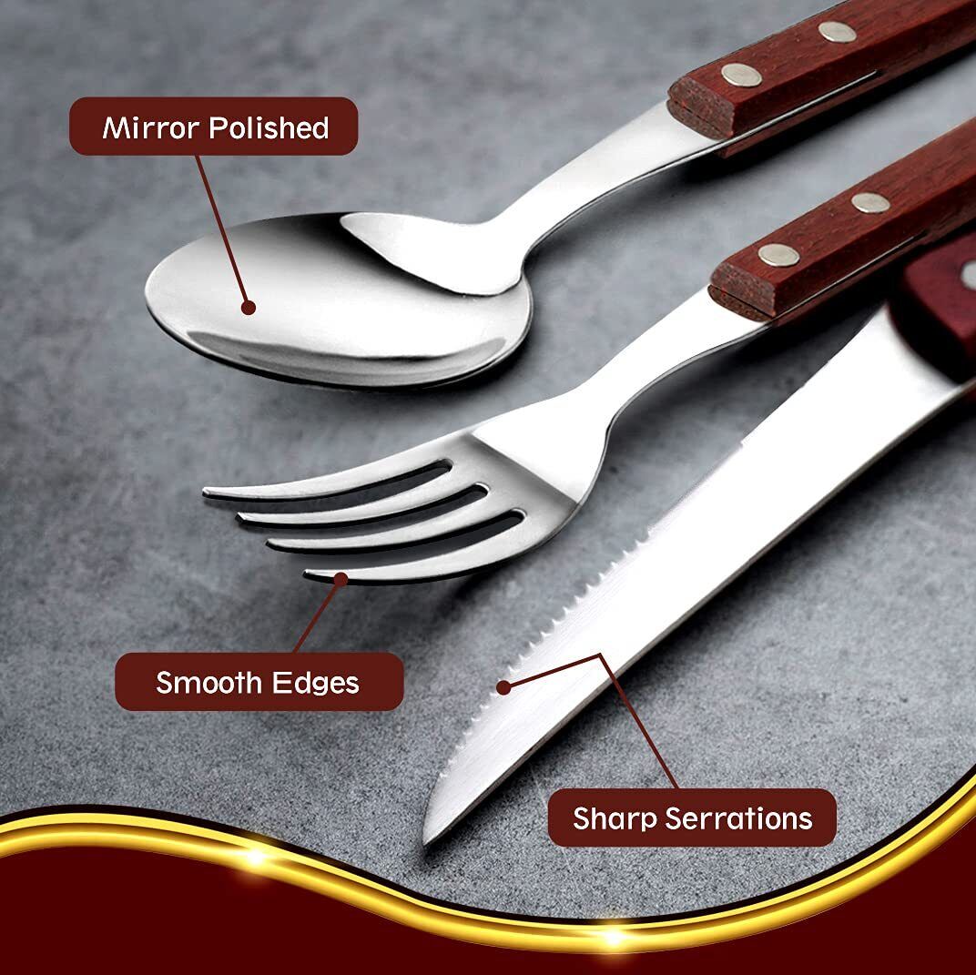 Reusable Camping Travel Utensils with Carrying Pouch， Flatware Set of Stainless