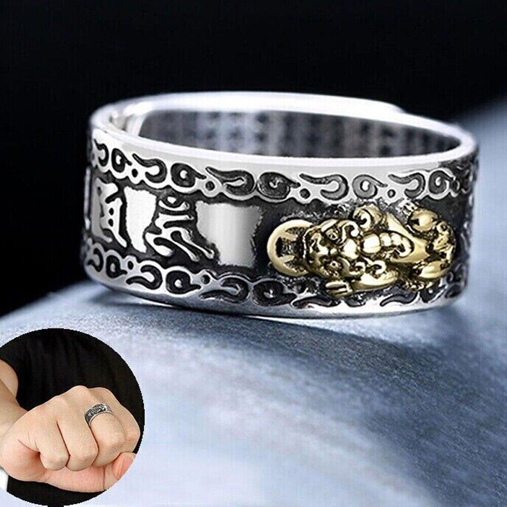 US 3-6 Pack Feng Shui Pixiu Mani Mantra Adjustable Ring Wealth Ring Lucky
