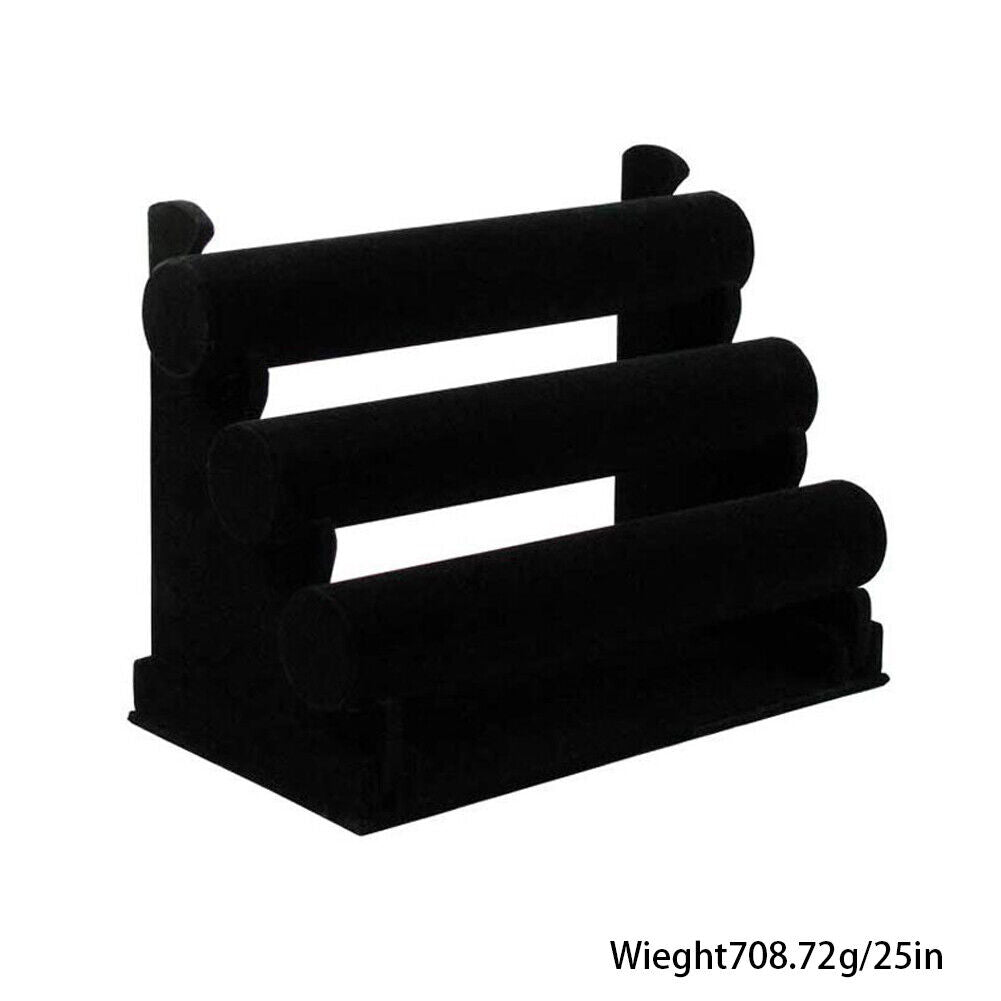 US 1-2 Pc 3 Tier Black Velvet Jewelry Display Organizer Stand, 12 x 9 x 7 in