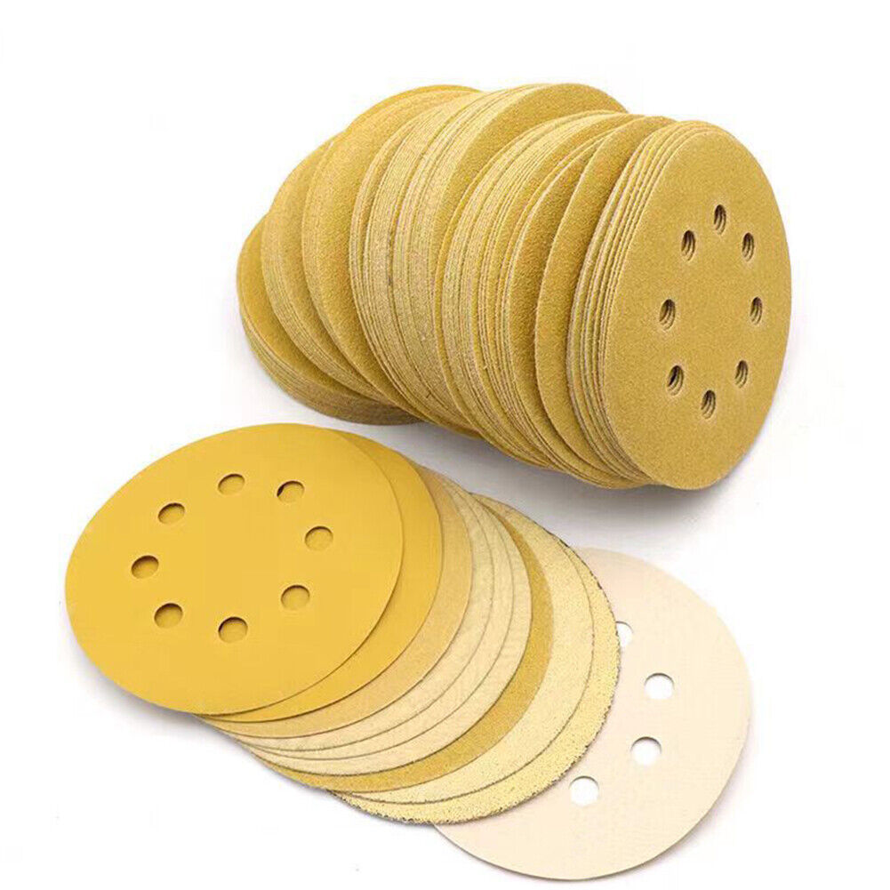 US 100 Pcs 5 Inch 8 Hole Dustless Hook Loop Sanding Disc Sander Round Sandpaper