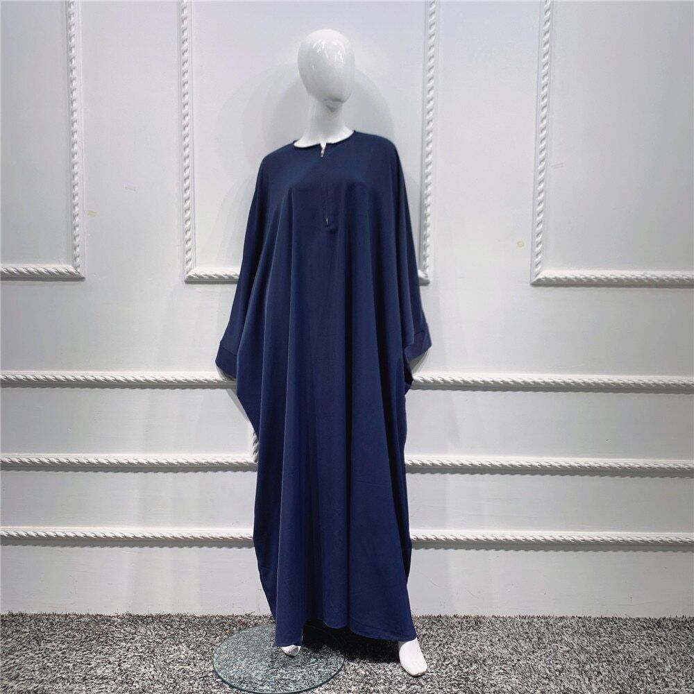 Women Muslim One-Piece Loose Crewneck Long Dress  Plus Thobe with Zipper