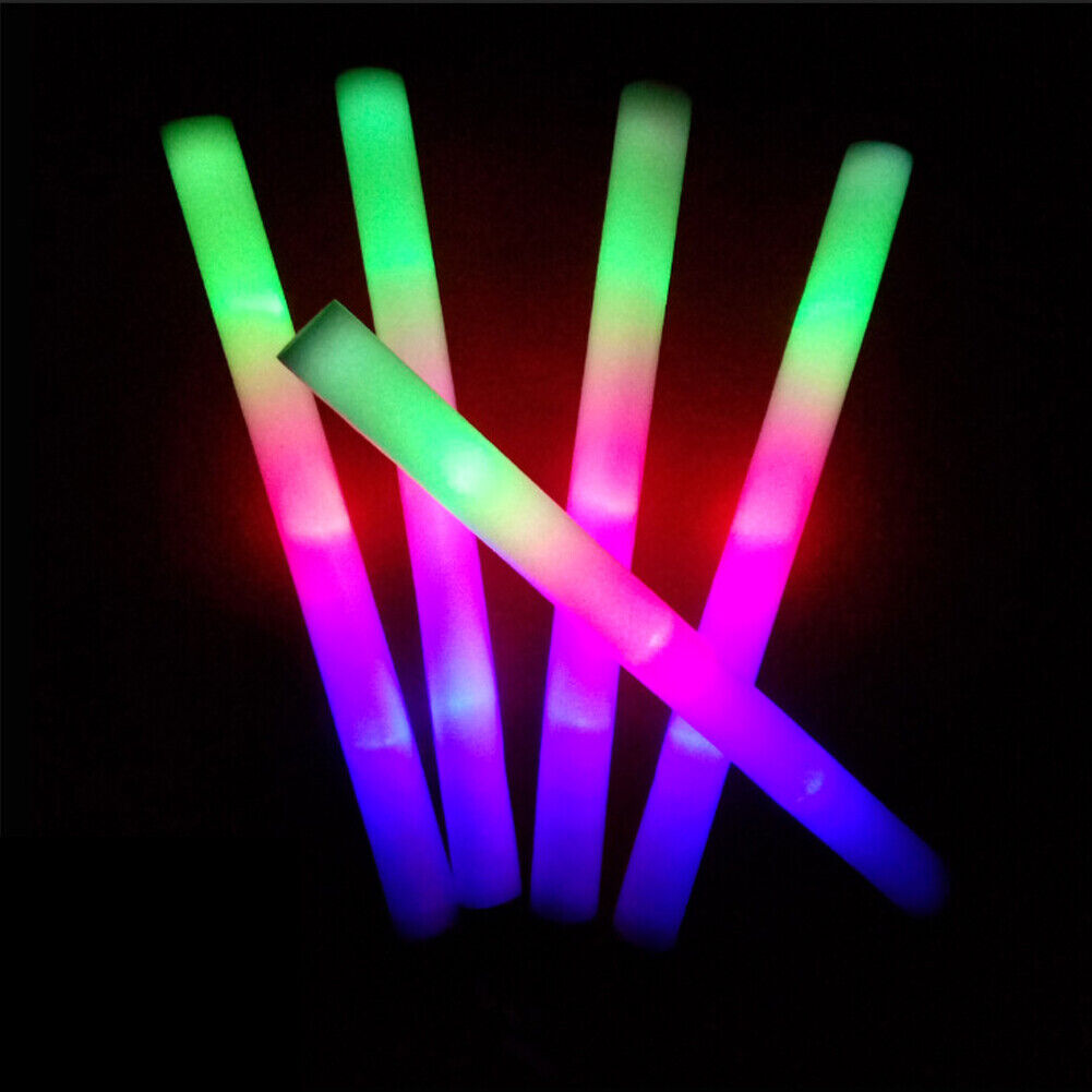 US 24-48 Pack LED Light Up Foam Sticks Glow Batons Flashing Rave Batons DJ Wands