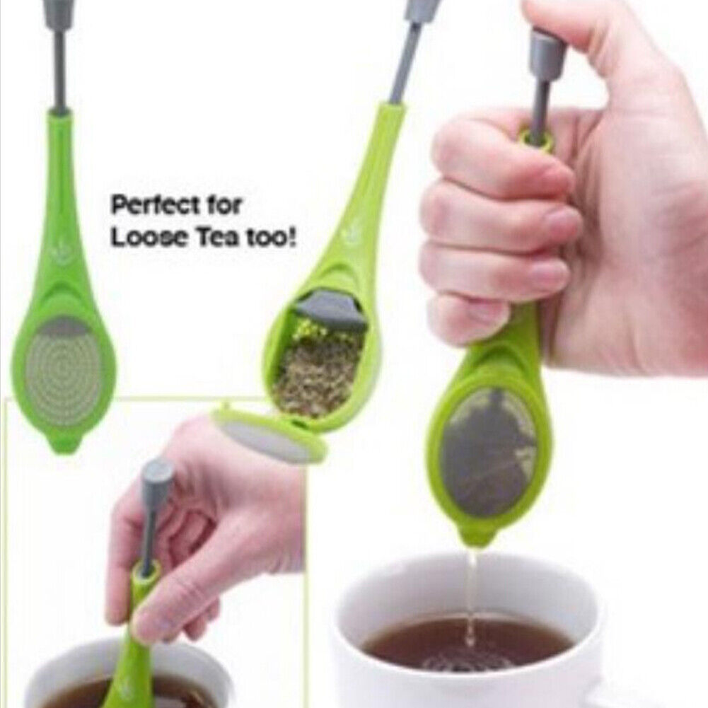 US 2-4 Pack Long-Handled Tea Filters Plastic Infuser Built-in Plunger Strainer