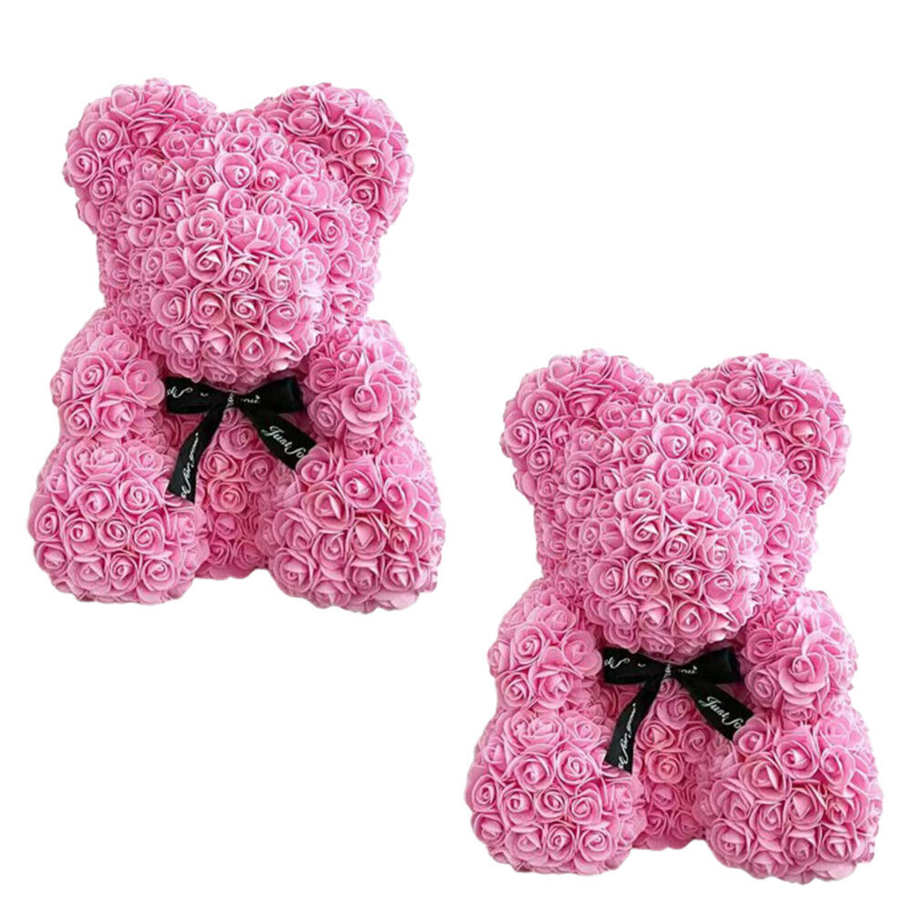 US1-2Pc 9.84Inch Flower Floral Foam Rose Teddy Bear Romantic Valentine'sDay Gift