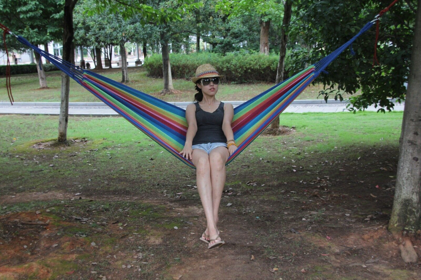 Double Layered Cotton Fabric Travel Camping Hammock,78.75''x31.5'', max 308 lbs
