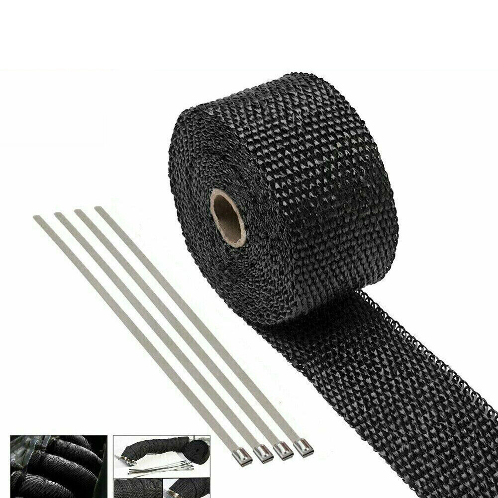 US 1-2Pc 32ft Titanium Header Turbo Pipe Manifold Exhaust Heat Wrap Tape 4 Ties