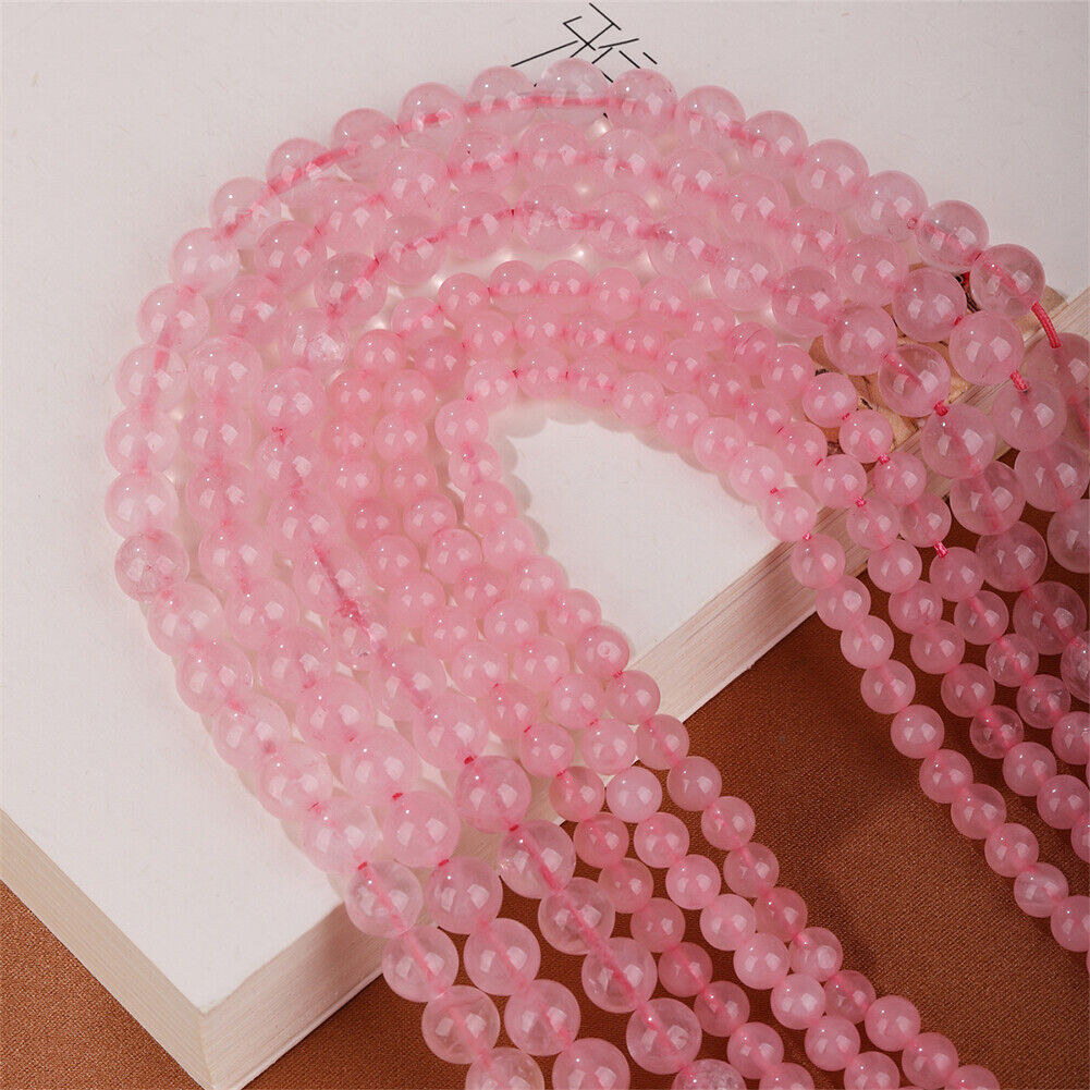 US 15" 6/8/10mm Pink Crystal Natural Stone Beads Rose Quartzs Round Loose