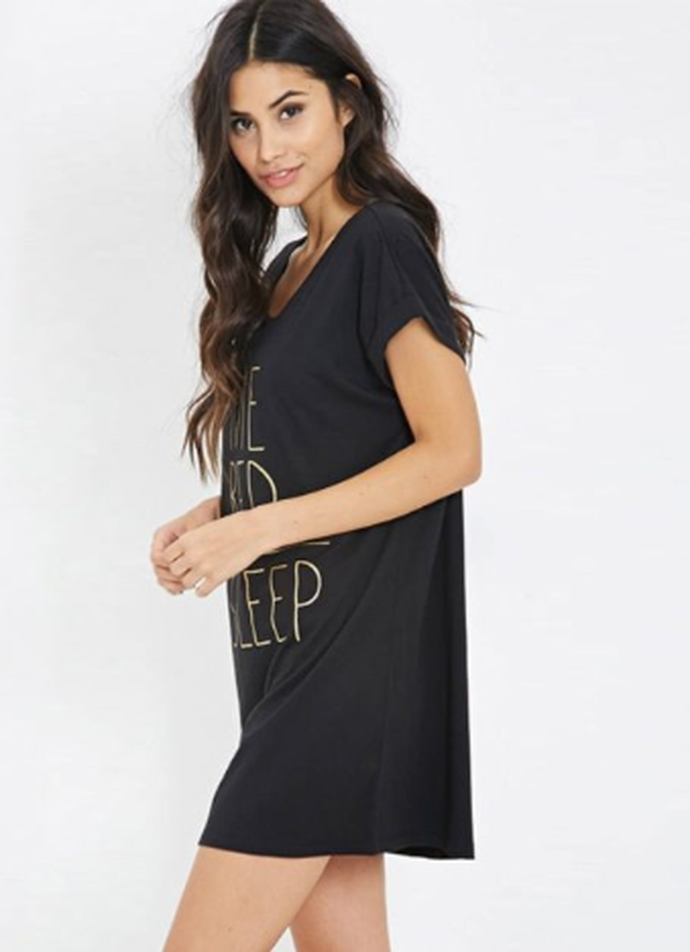 Women Boyfriend Long T-shirt Loose Letter Print O Neck Rolling Short Sleeve