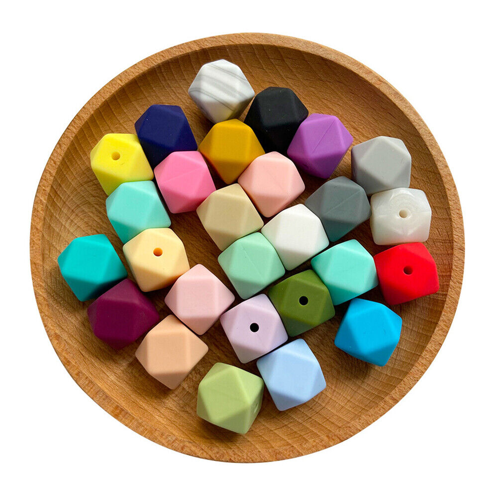 US 60-120 Pack 14mm Hexagon Silicone Beads Bulk Assorted Rubber Large Polygonal