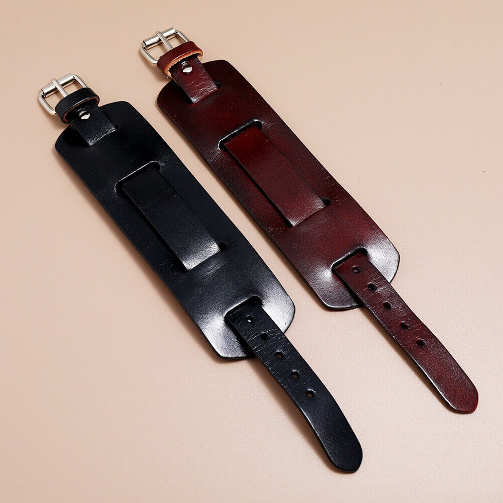 US 1-2 Pc Men's Punk Wide Genuine Leather Belt Wristband Bangle Cuff  Adjustable