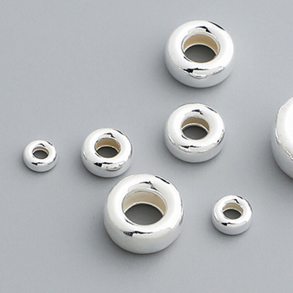 US 10Pack 925 Sterling Silver Flat Heishi Rondelle Spacer Round Beads DIY Making