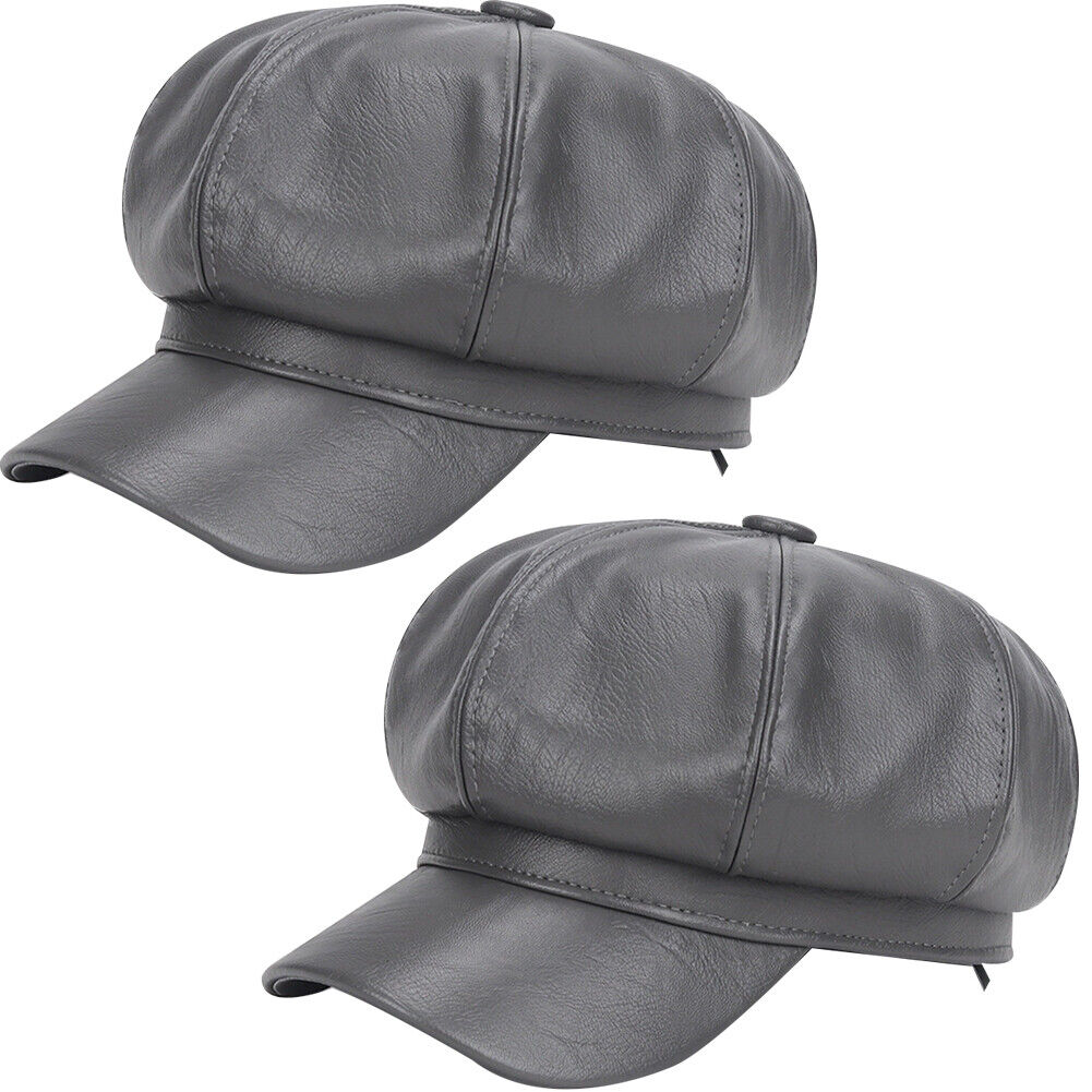 US 1-2Pc Women's PU Leather Plain Fineboy Cap Cabbie Visor Painter Hat Beret Hat