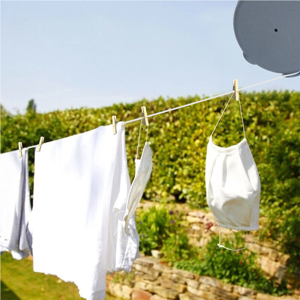 US 49 Ft Retractable Clothes Line Portable Hanging Dryer Adjustable Rope String