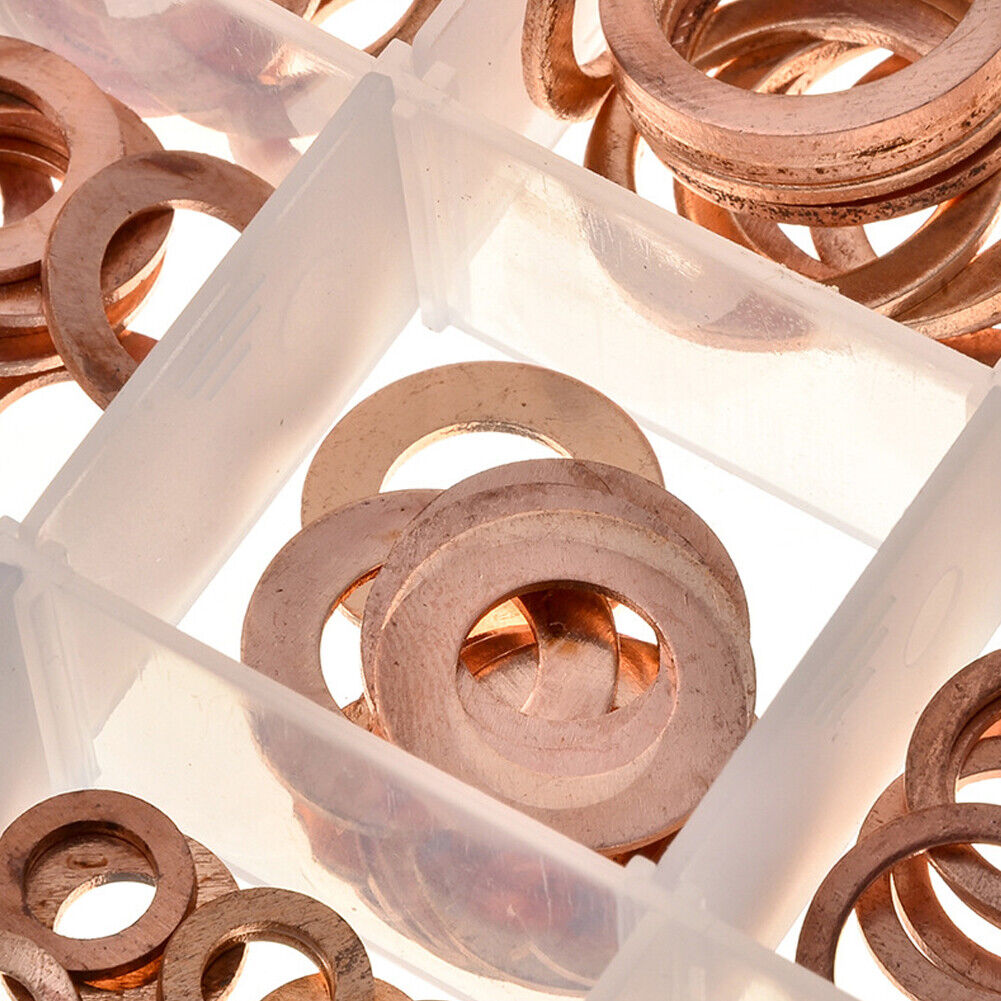US150-300 M5-M22 Copper Crush Washer Gasket Set Flat Ring Seal Assortment Kit