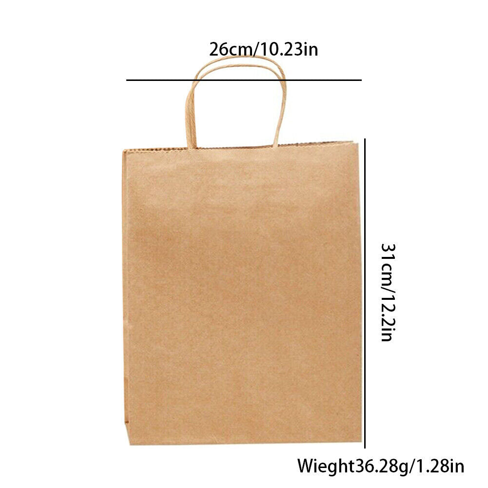 US 50 Pcs Brown Paper Shopping Kraft Retail Gift Merchandise Bags With Handles