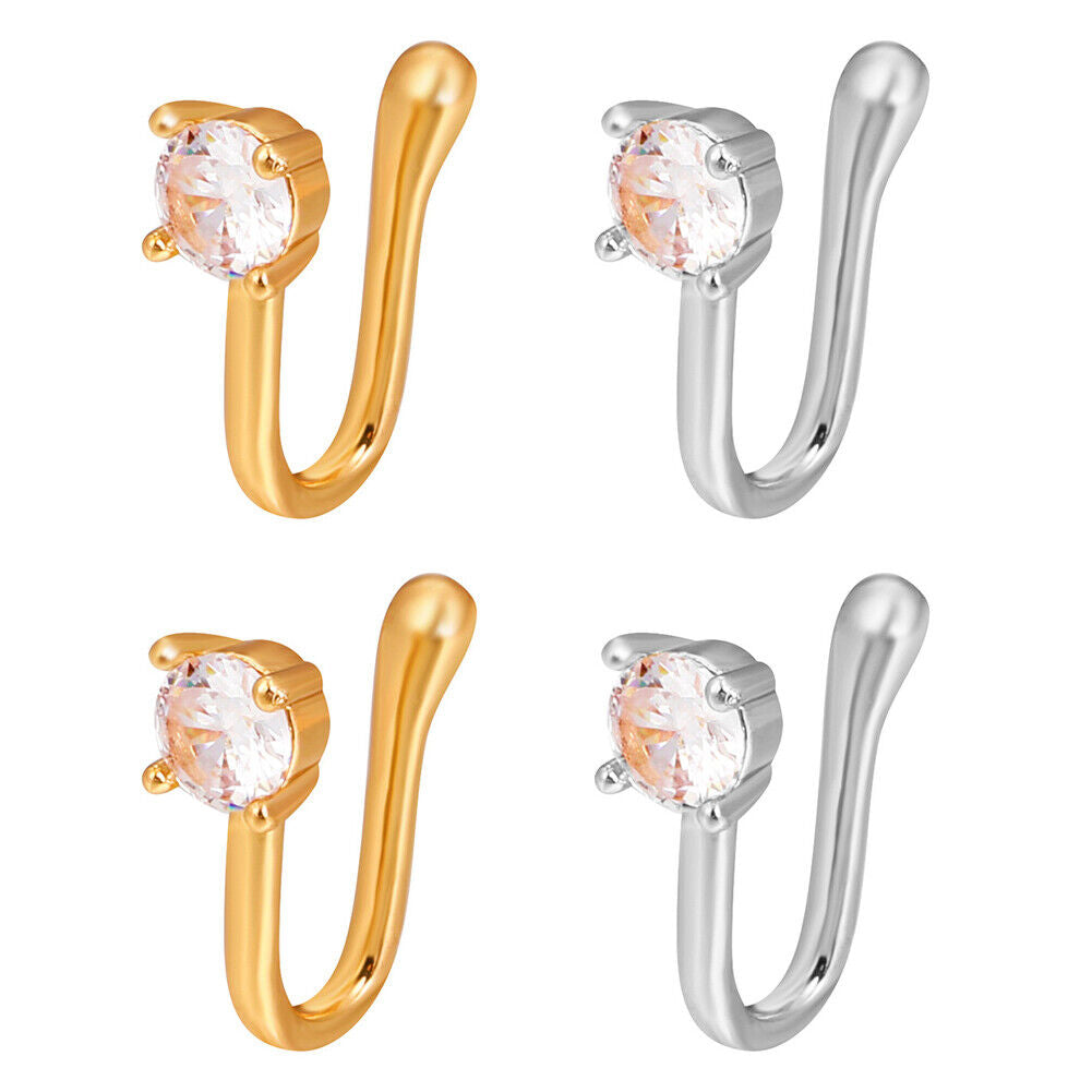 US 2 Pcs Star Heart Crown Nose Ring Copper Durable Fake Non-Pierced Nose Clip