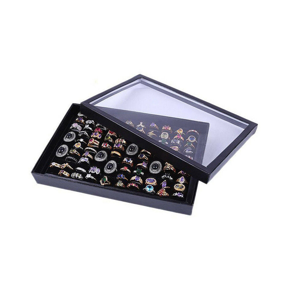 US 1-2 Pack 100 Slots Jewelry Ring Display Tray Holder Earrings Organizer w/ Lid