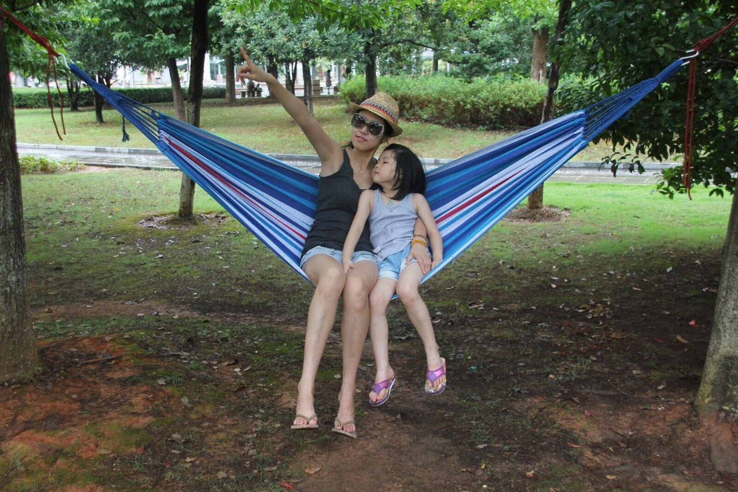 Double Layered Cotton Fabric Travel Camping Hammock,78.75''x31.5'', max 308 lbs