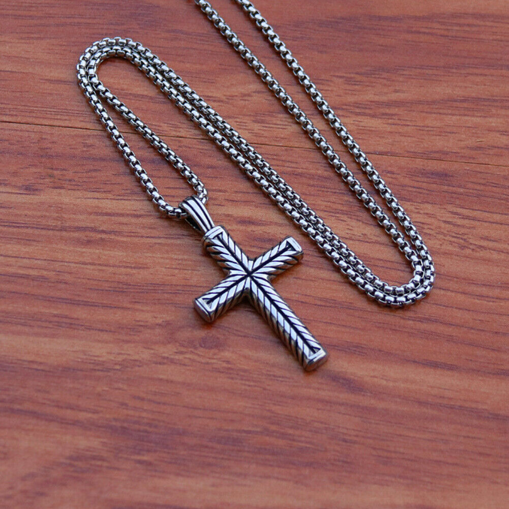 US 2-4 Pack Cool Boys Men Stainless Steel Cross Pendant Necklace Women Chain