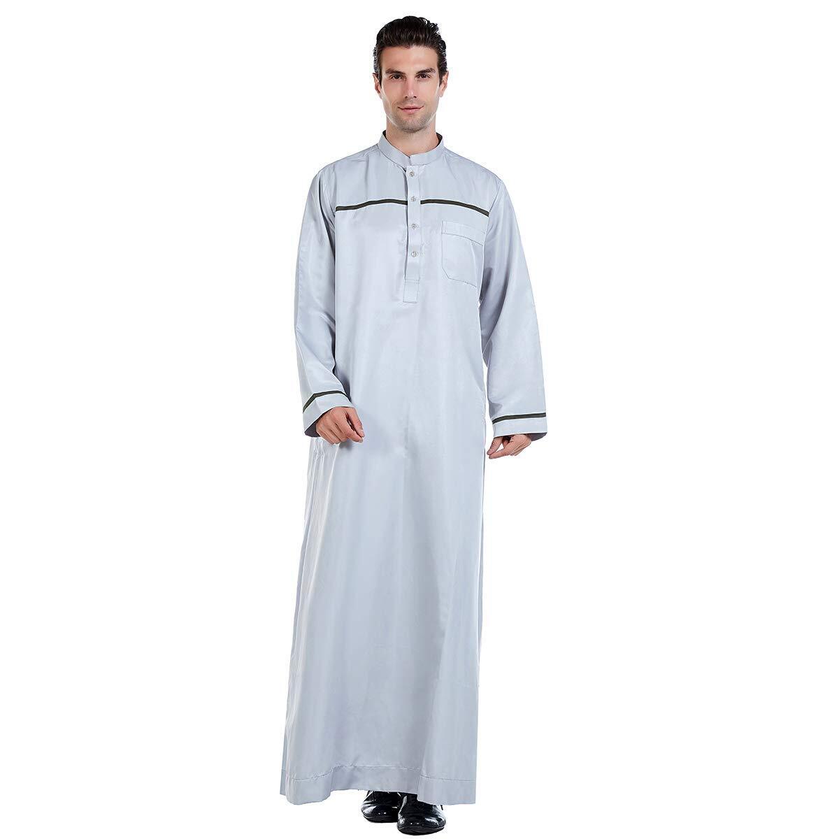 Men Long Sleeve Solid Color Stand Collar Robe with Button and Breast Pocket