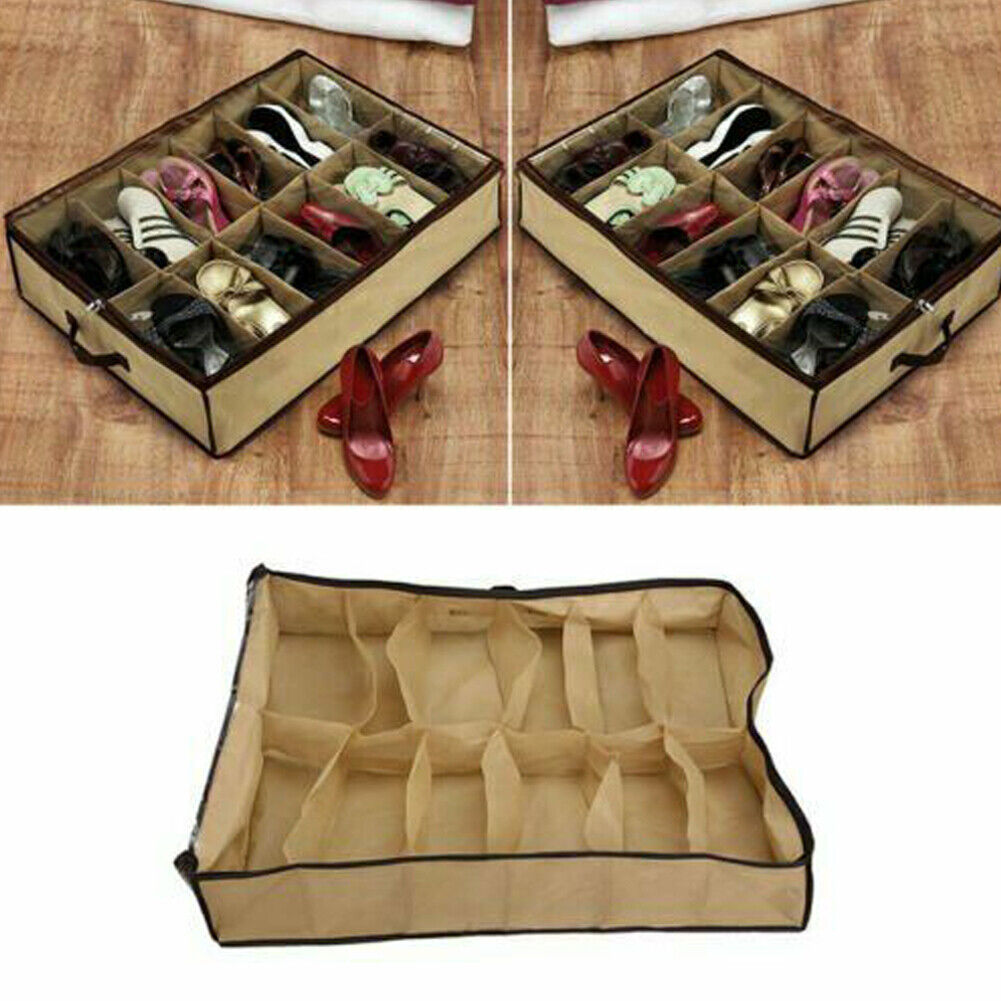 US 2-4 Pack Under Bed Shoe Storage Organizer Holder Shoes Closet Box Bag Zipper