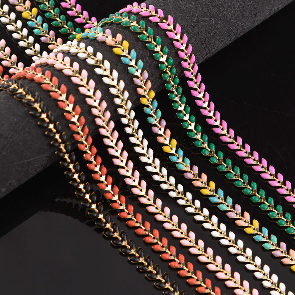 US 3Ft Enameled Chevron Chain Fishbone Feather Link Colored Gold Silver Gunmetal