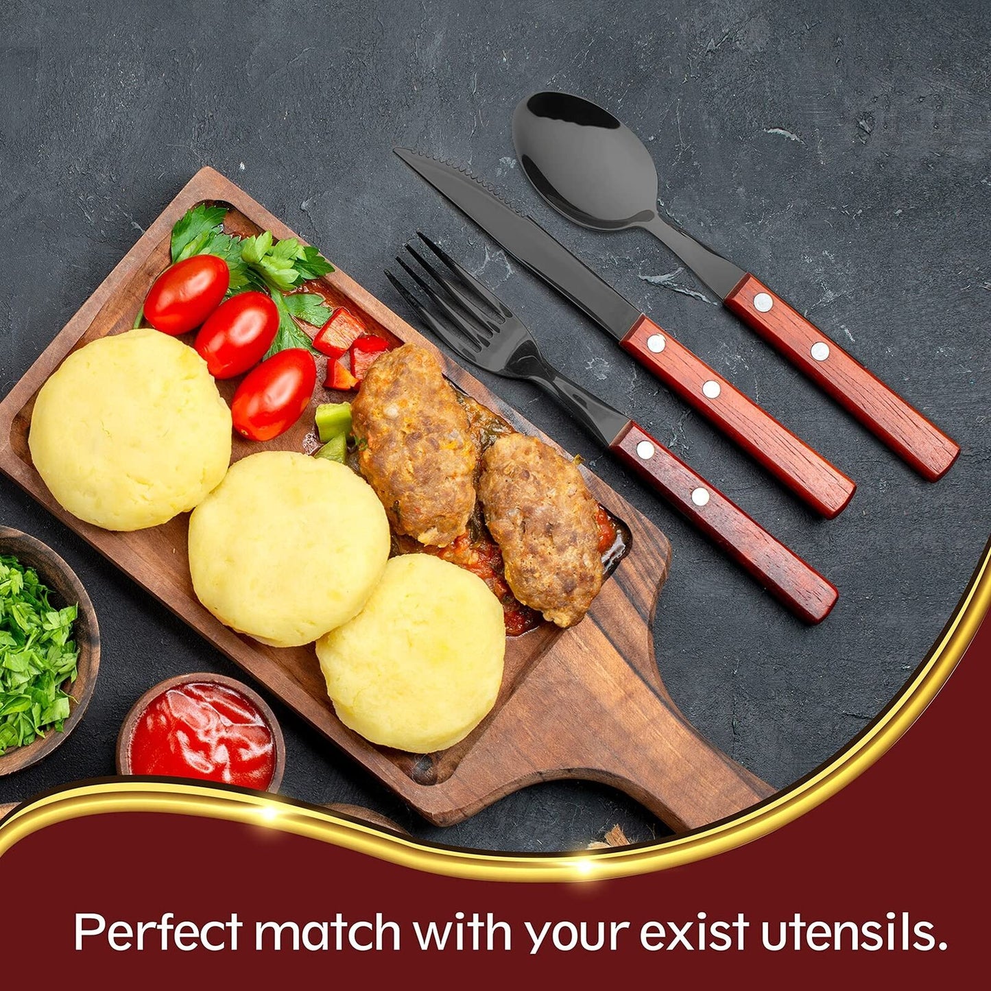 Reusable Camping Travel Utensils with Carrying Pouch， Flatware Set of Stainless