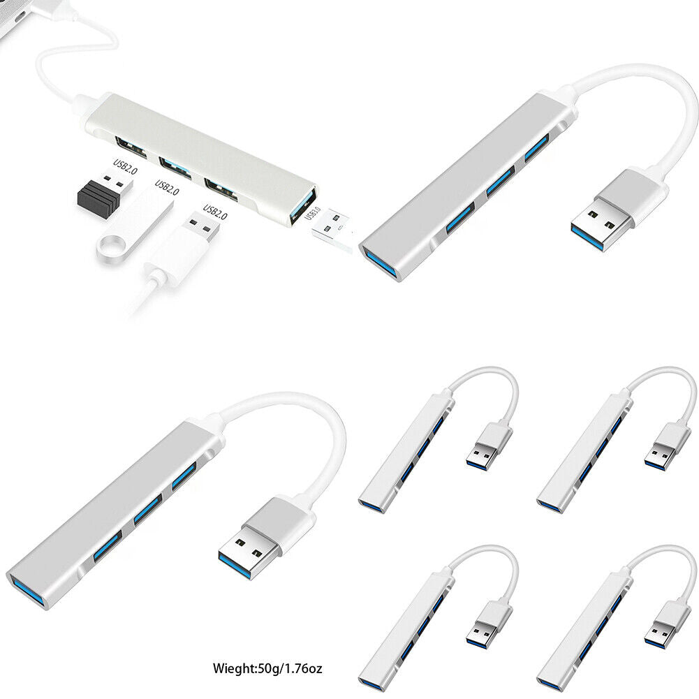 US 2-4 Pcs USB 3.0 4 Port Hub Splitter Slim Sleek Aluminum PC Mac Laptop Desktop