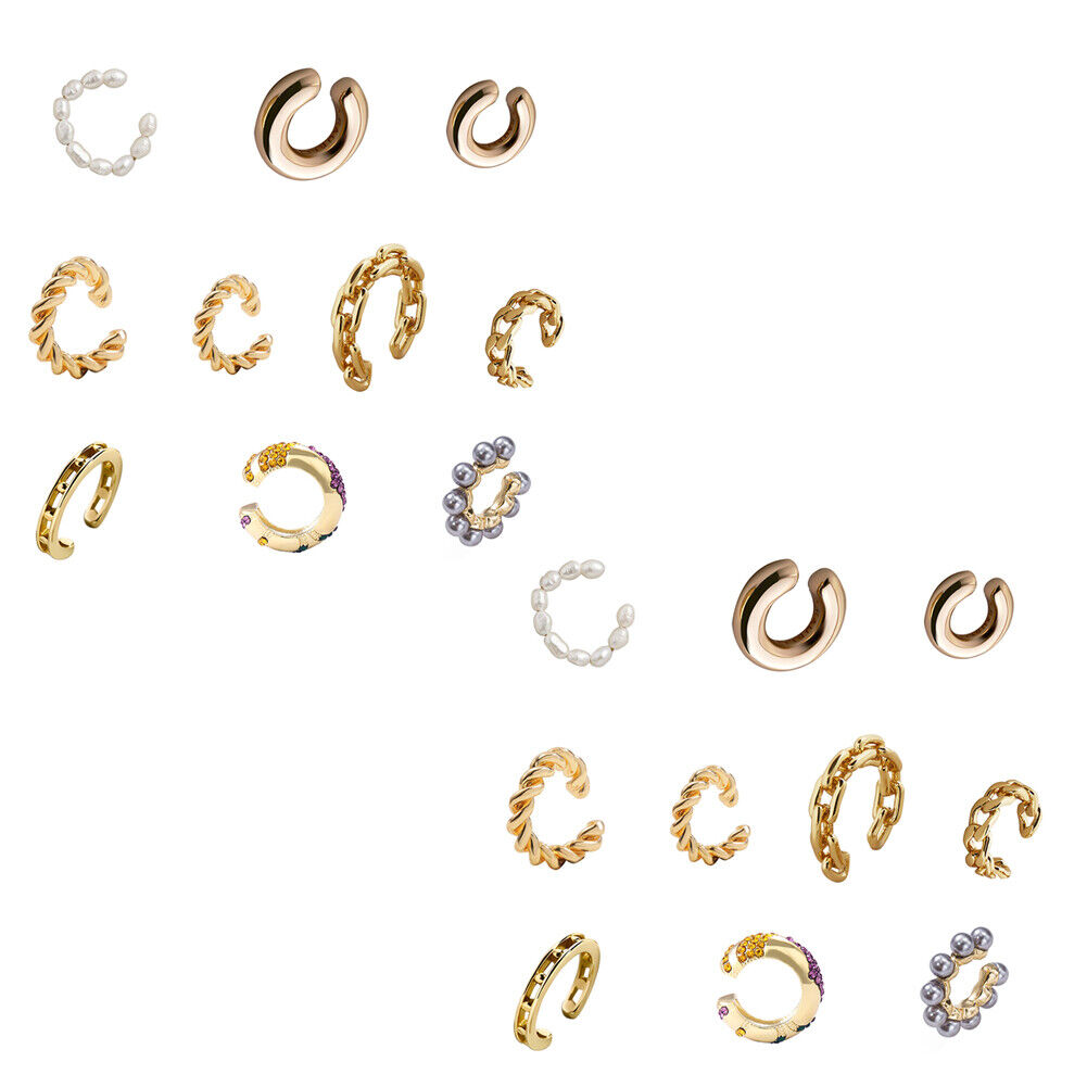 US 10-20 Pack Helix Non Piercing Gold Earrings Cuff Clip on Cartilage Earrings