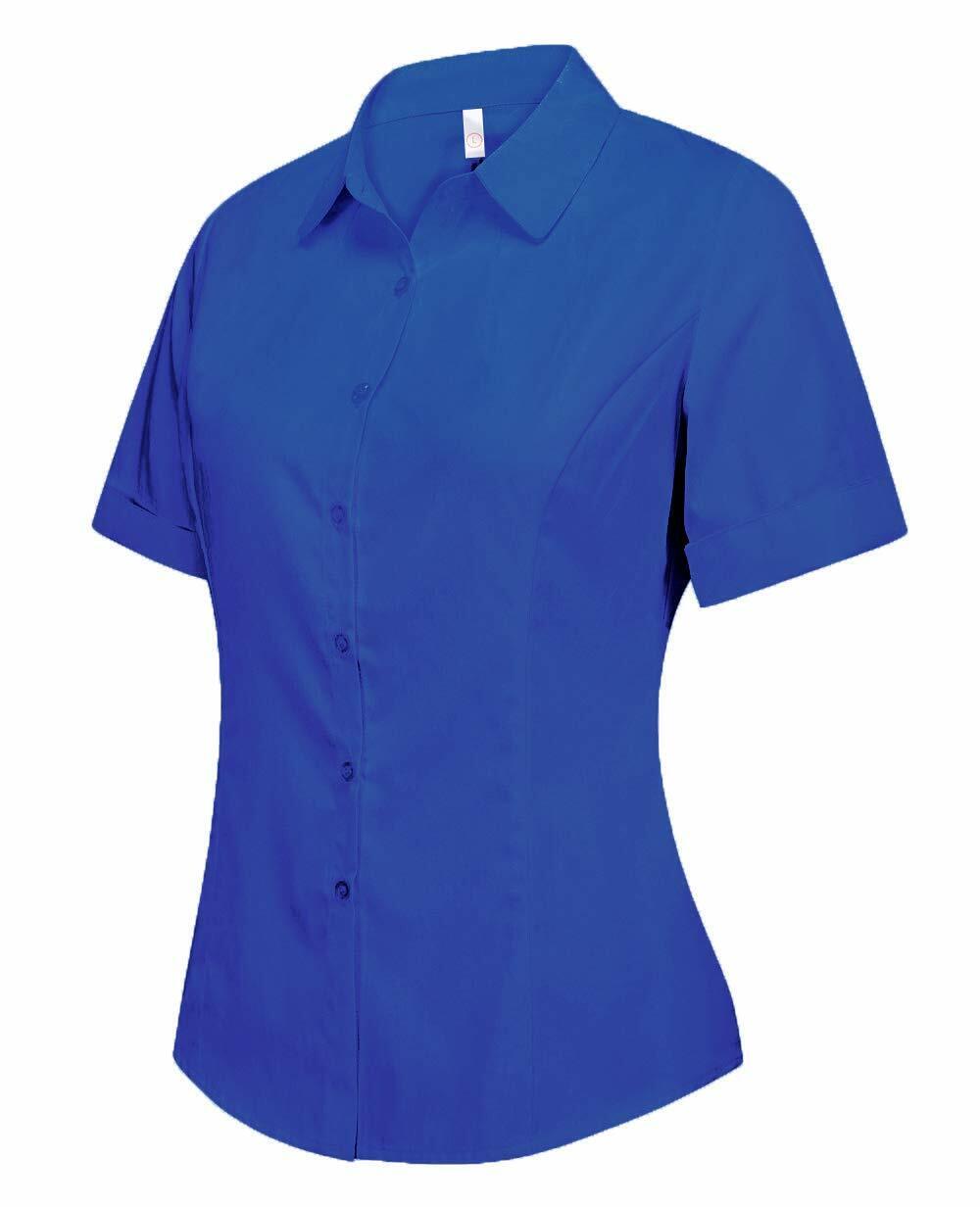 Women's Cotton Basic Button Down Shirt Tailored Short Sleeve Blouse