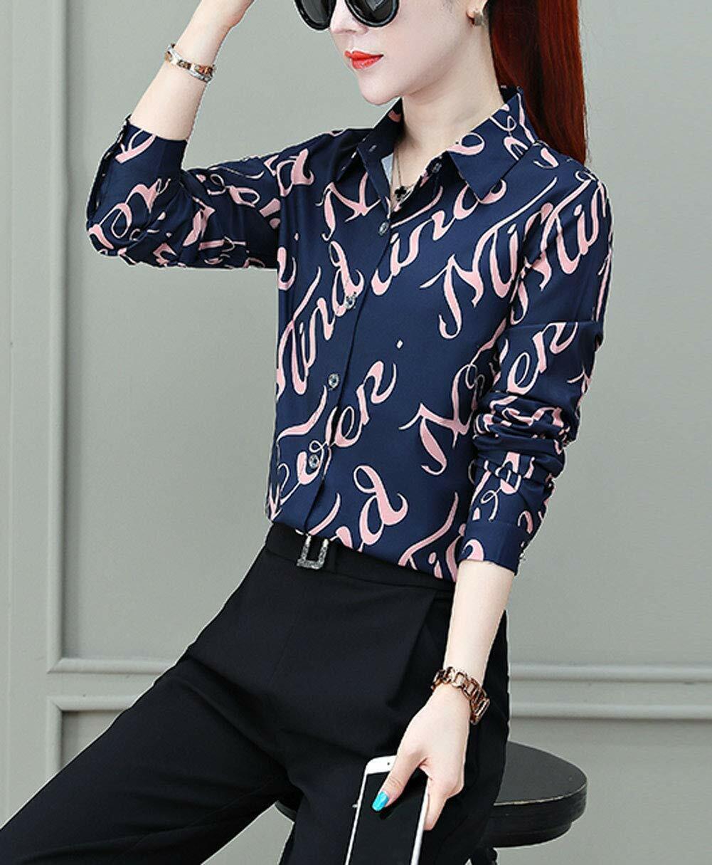 Women's Button Down Long Sleeve Printed Shirt Tailored Blouse