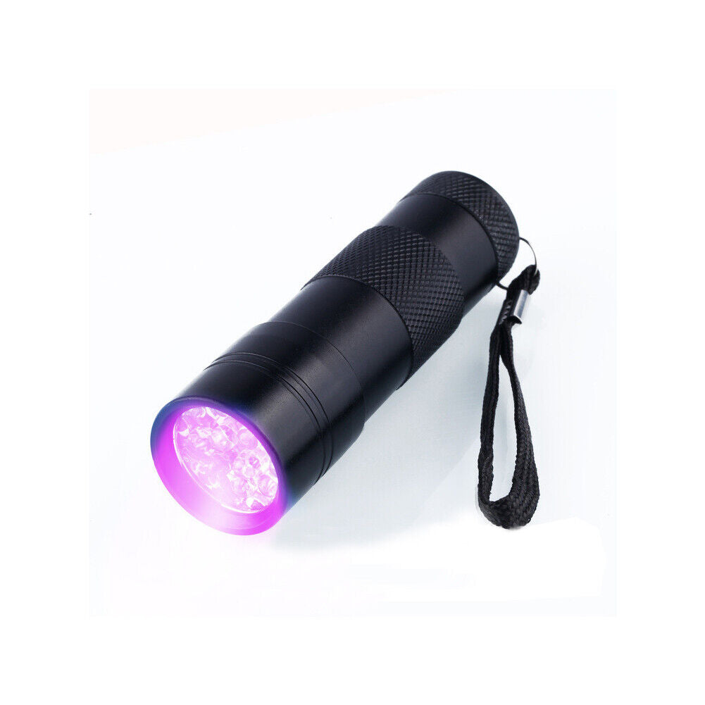 US UV Ultra Violet 12 LED Flashlight Mini Blacklight Aluminum Torch Light 395nM