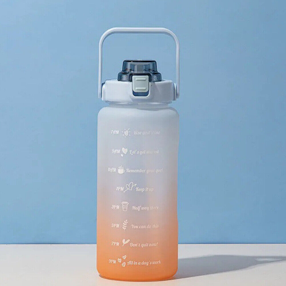 US Half Gallon 64 OZ Motivational Water Bottle Straw Time Marker BPA Free