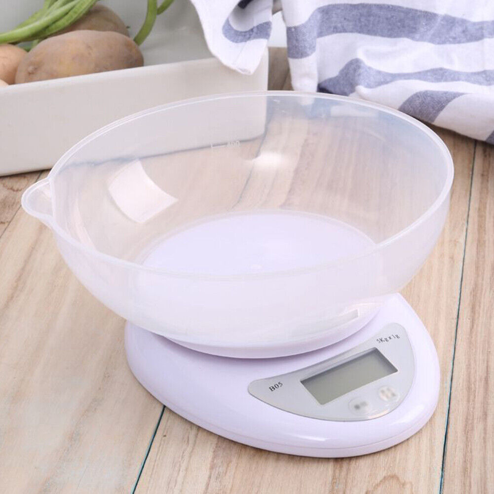 US 5kg/1g Digital LCD Electronic Kitchen Scales Diet Food Compact with Bowl
