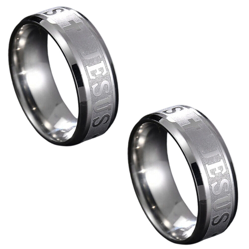 US 1-2 Pack Men Stainless Steel Gold Plated Christian Jesus Cross Ring Band