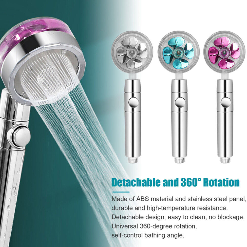 US Water Saving Flow 360 Spinning High Pressure Nozzle Shower Head w/ Turbo Fan