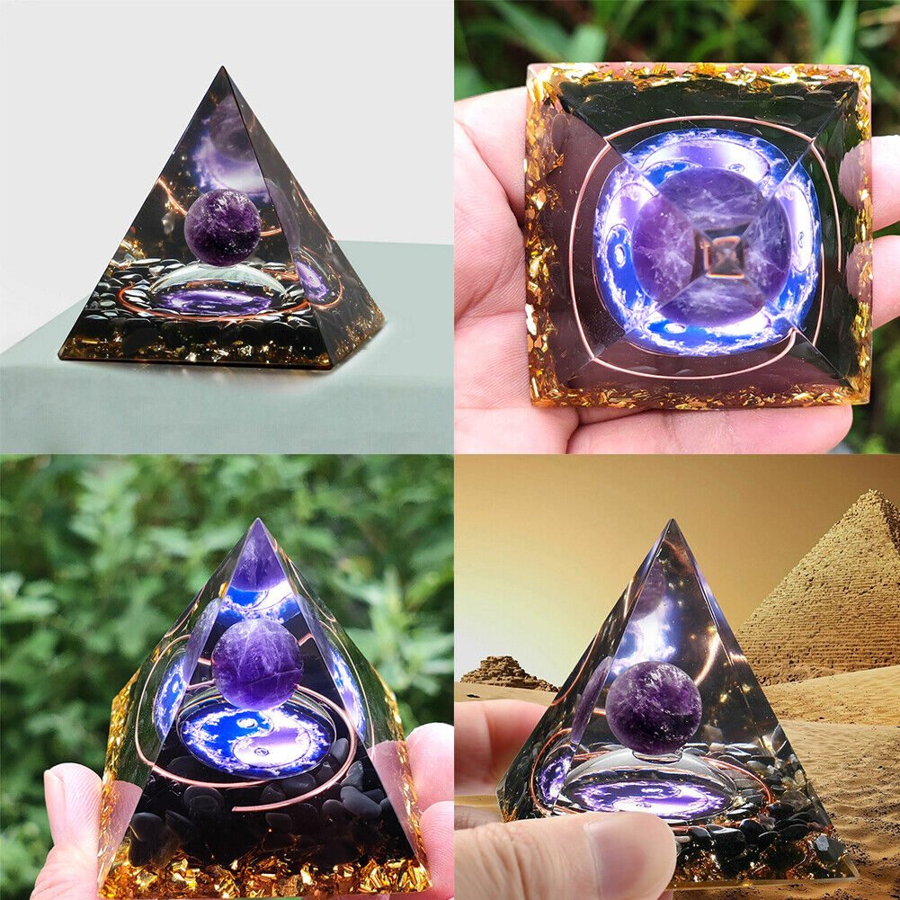 US 1-2 Pack Orgonite Pyramid Amethyst Peridot Healing Crystal Energy Orgone EMF