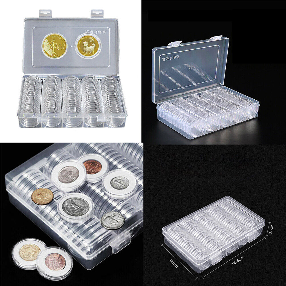 US 2-4 Coin Protection Box Plastic Coin Capsules Cover Storage Organizer Holder