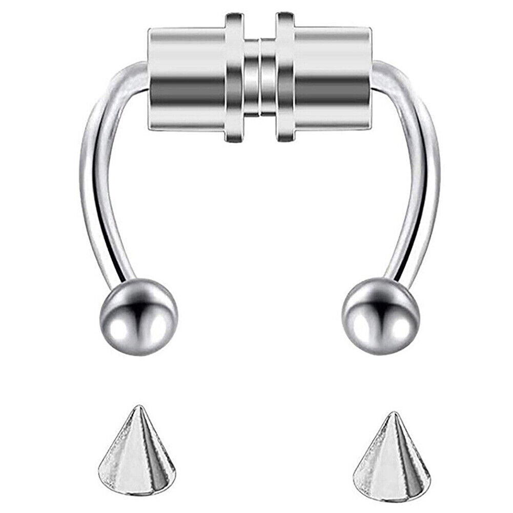 US 1-2 Pcs Magnetic Septum Nose Ring Stainless Steel Fake Non Piercing Nose Clip