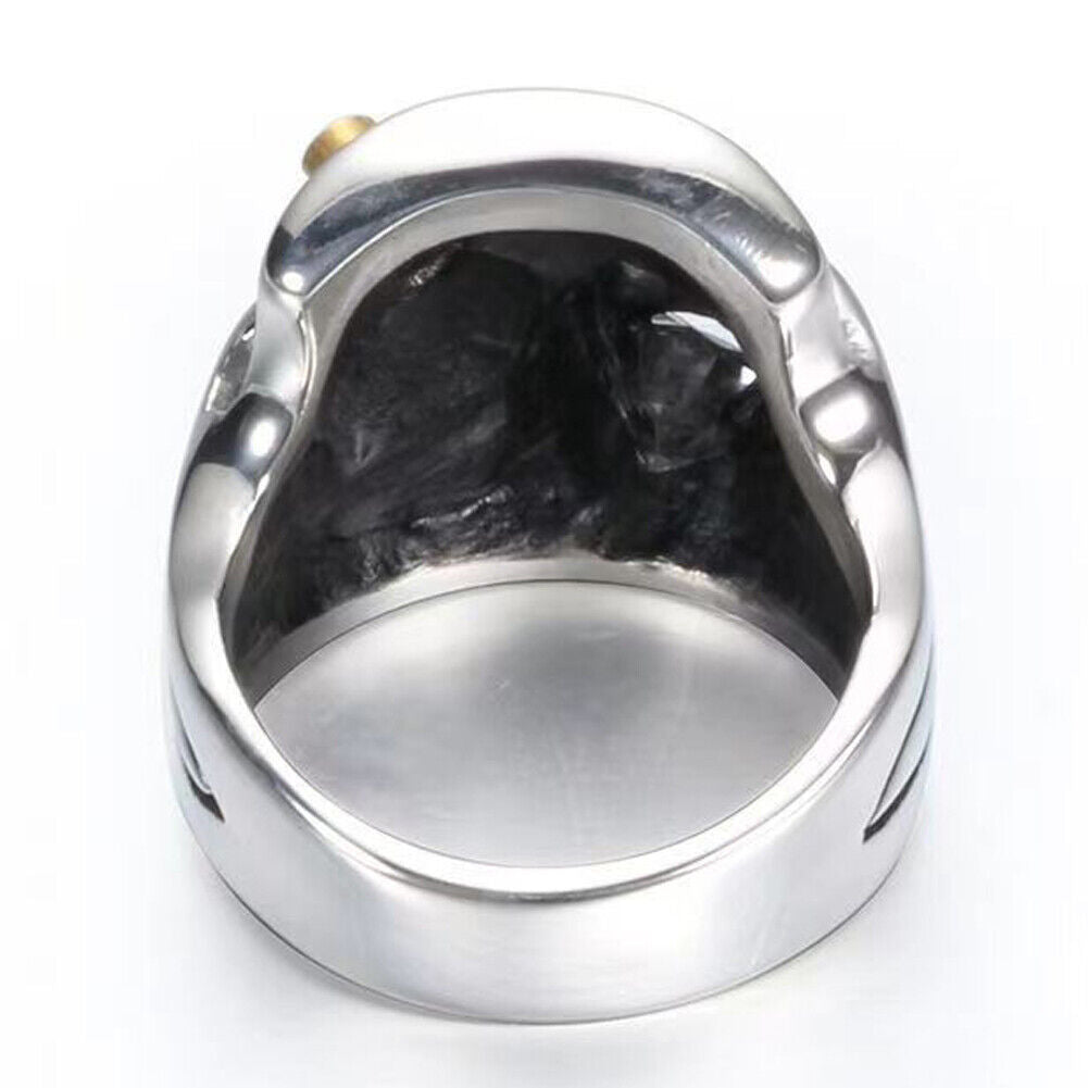 US 1-2Pc Goth Men Biker Punk CZ Smoking Skull Ring Men Stainless Steel Size 8-12