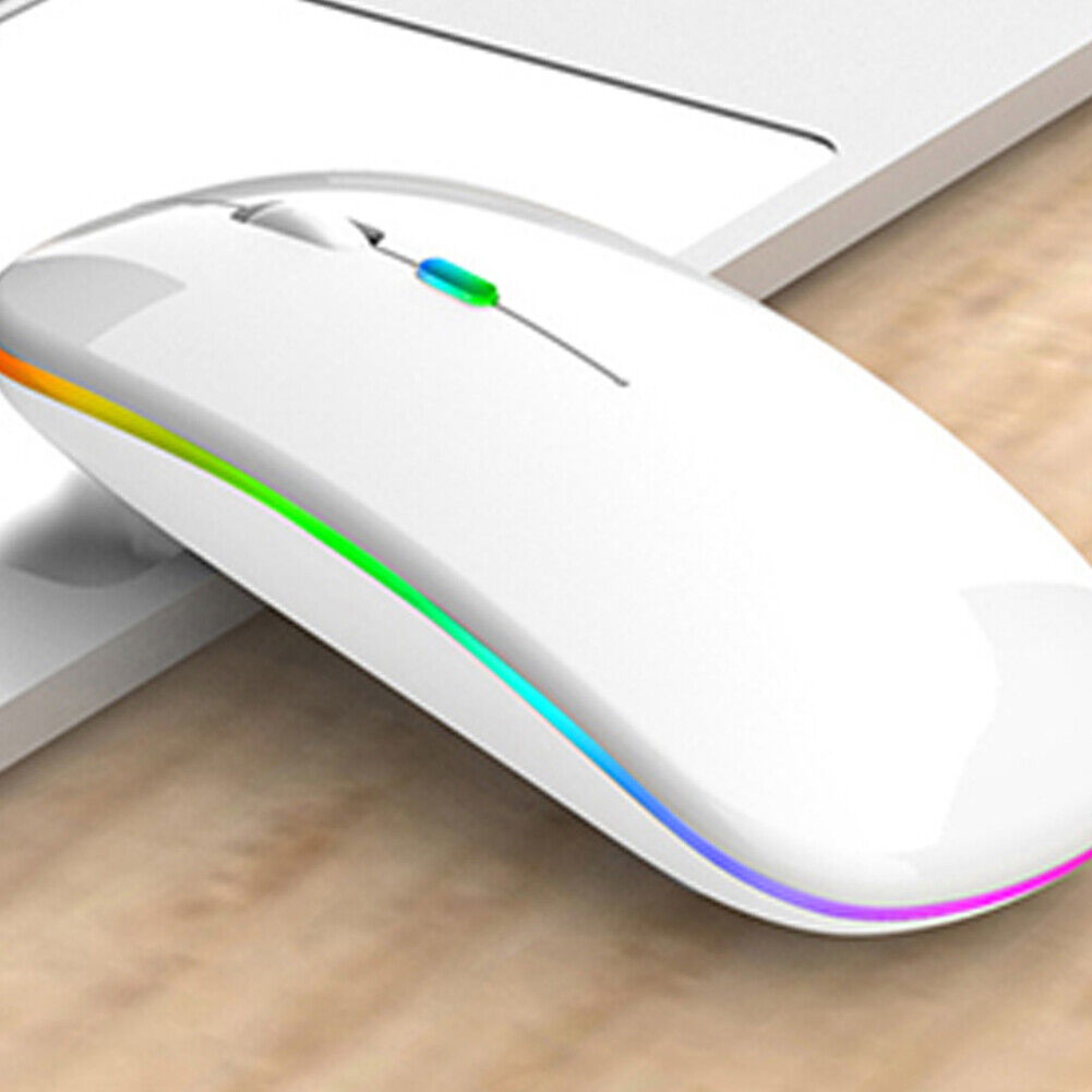 US 1-2 Pack Slim Wireless Bluetooth 2.4Ghz Mouse Dual Mode LED Rechargeable Mice