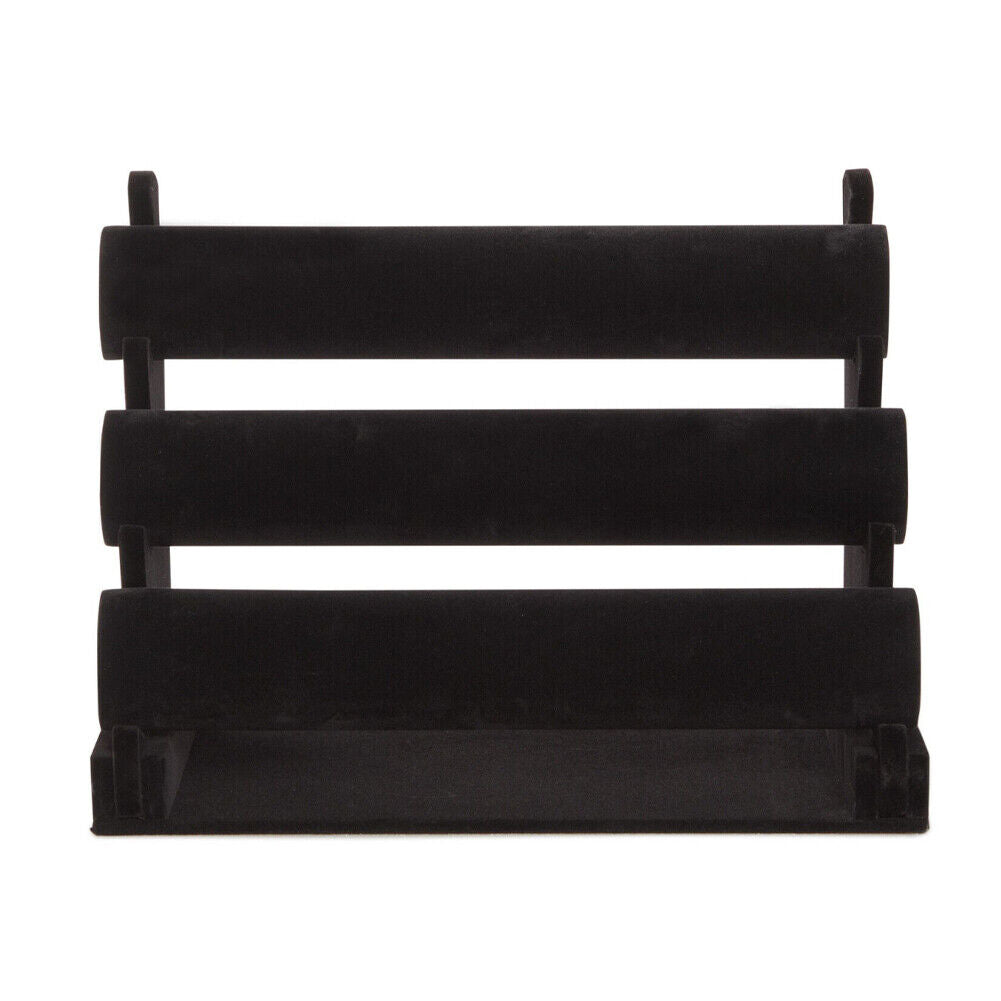 US 1-2 Pc 3 Tier Black Velvet Jewelry Display Organizer Stand, 12 x 9 x 7 in