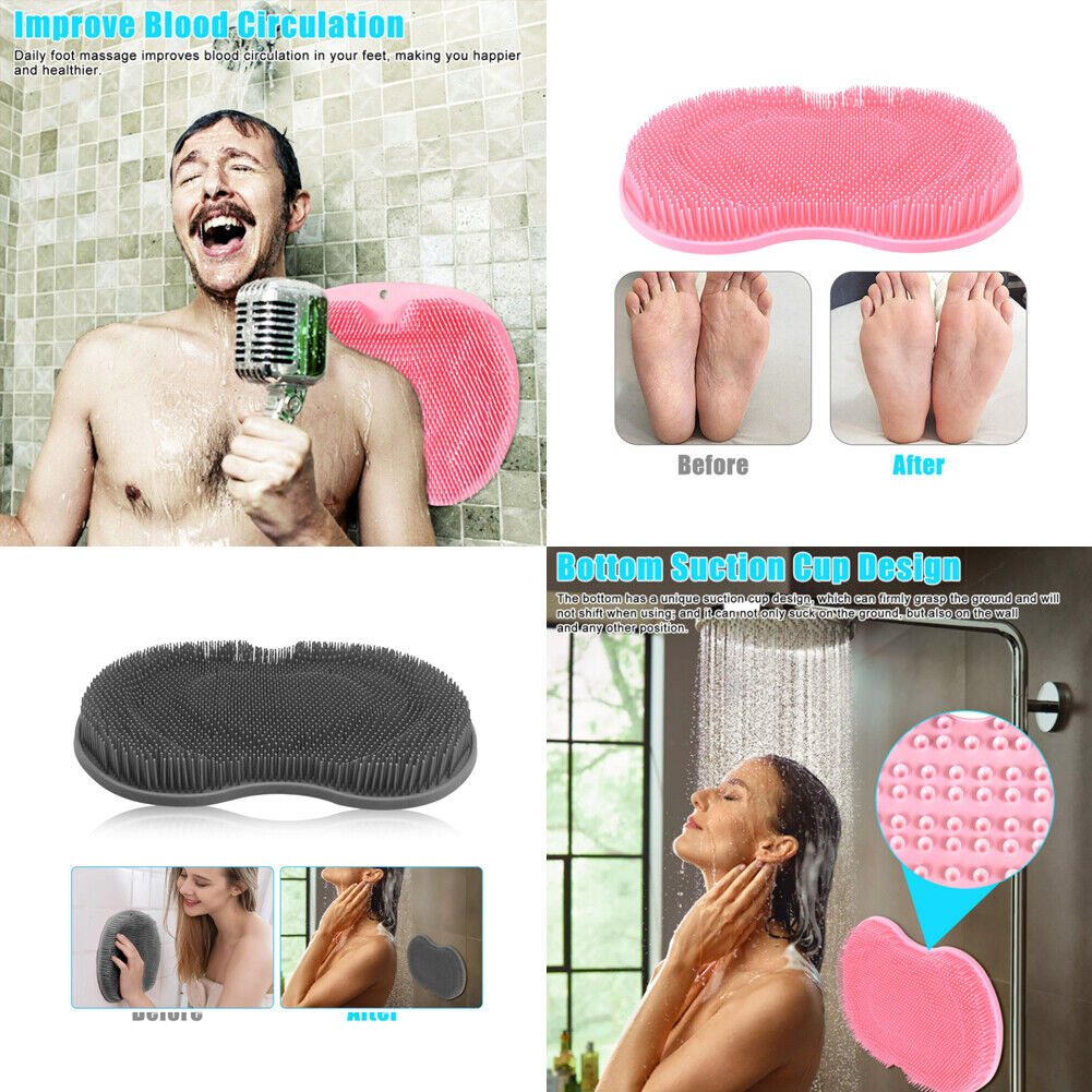 US 1-2 Pcs Shower Foot Back Scrubber Silicone Bath Massage Pad Body Wall Mounted