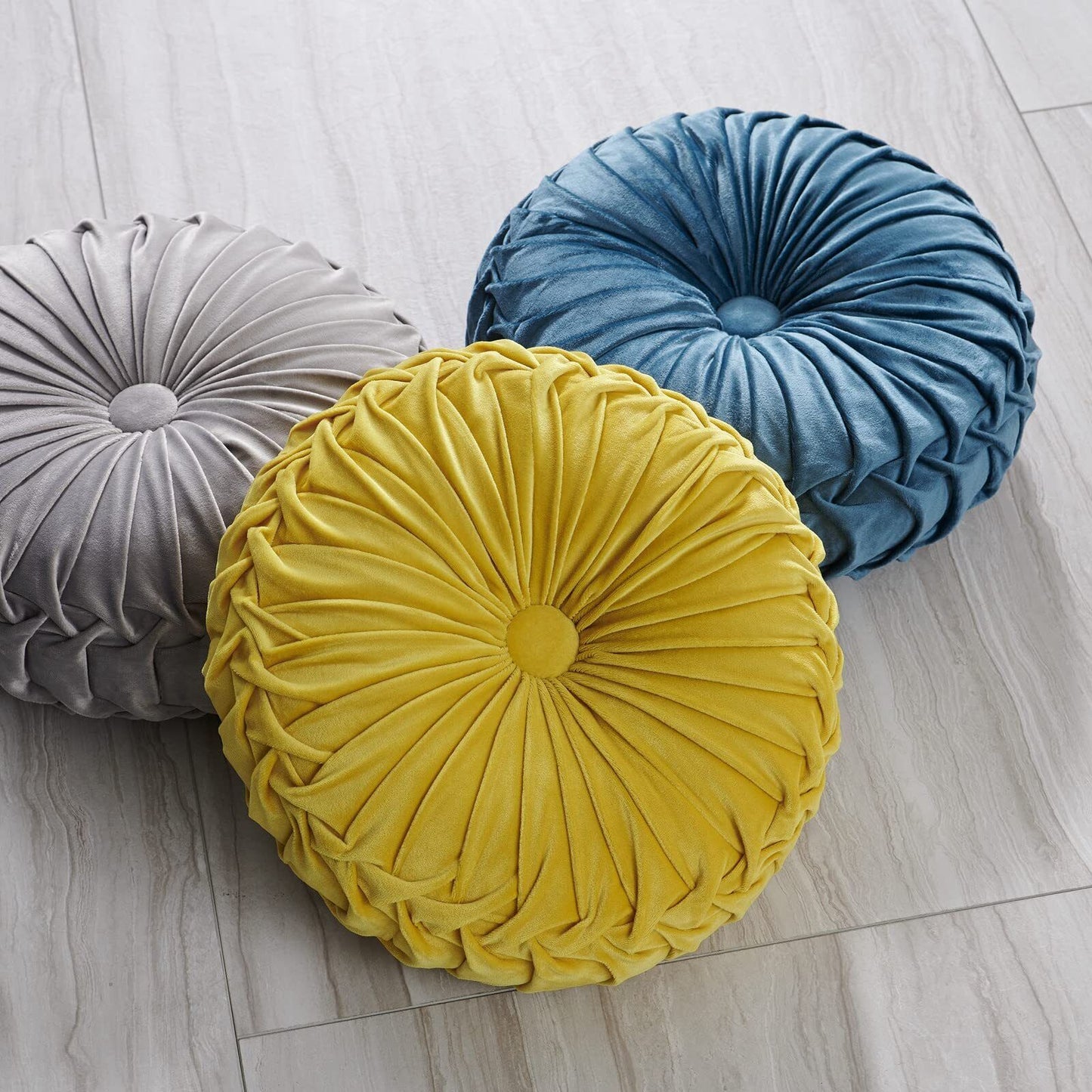 Round Throw Pillow Round Velvet Pillow Pleated Round Filled Pillow