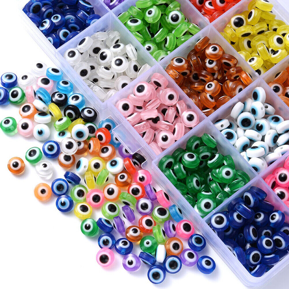 US 750-1050 6/8mm Evil Eye Bead Charm Flat Resin Spacer Turkish Bead DIY Jewelry