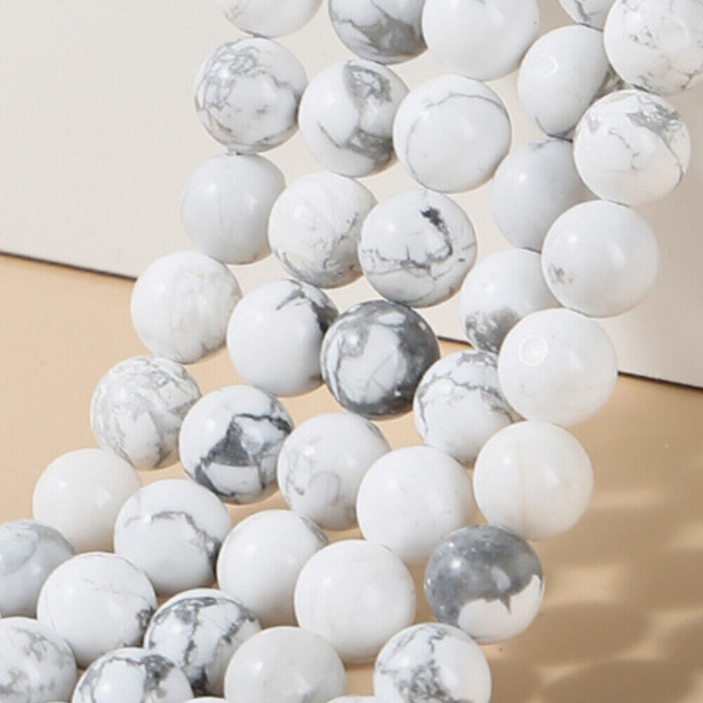 US 8mm 15" Strands Natural Polished Howlite Stone Loose Bead For Jewelry Making